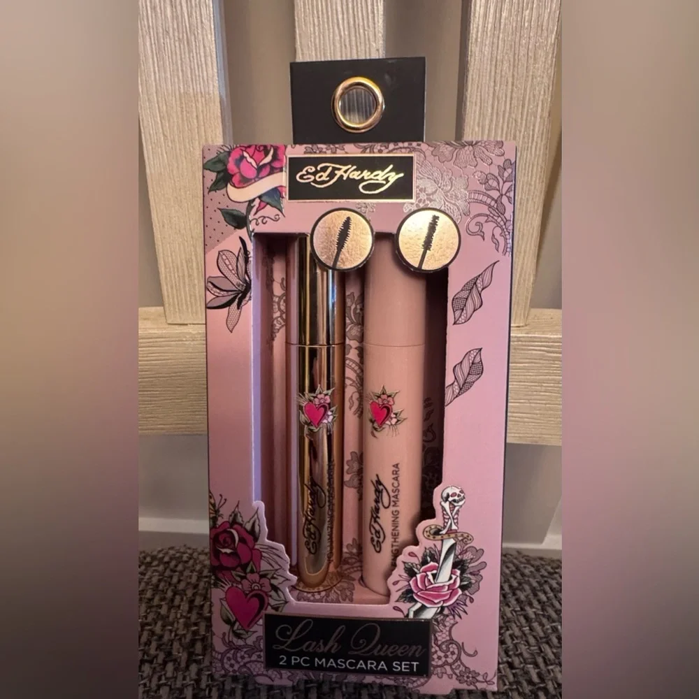 Ed Hardy Pink & Gold Mascara, Lipstick and Lip Liner Gift Set